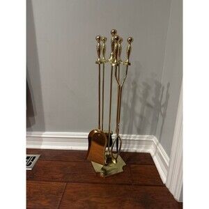 MCM Style Fireplace 6-Piece Tool Set Brass Gold Finish - Hollywood Regency 31”